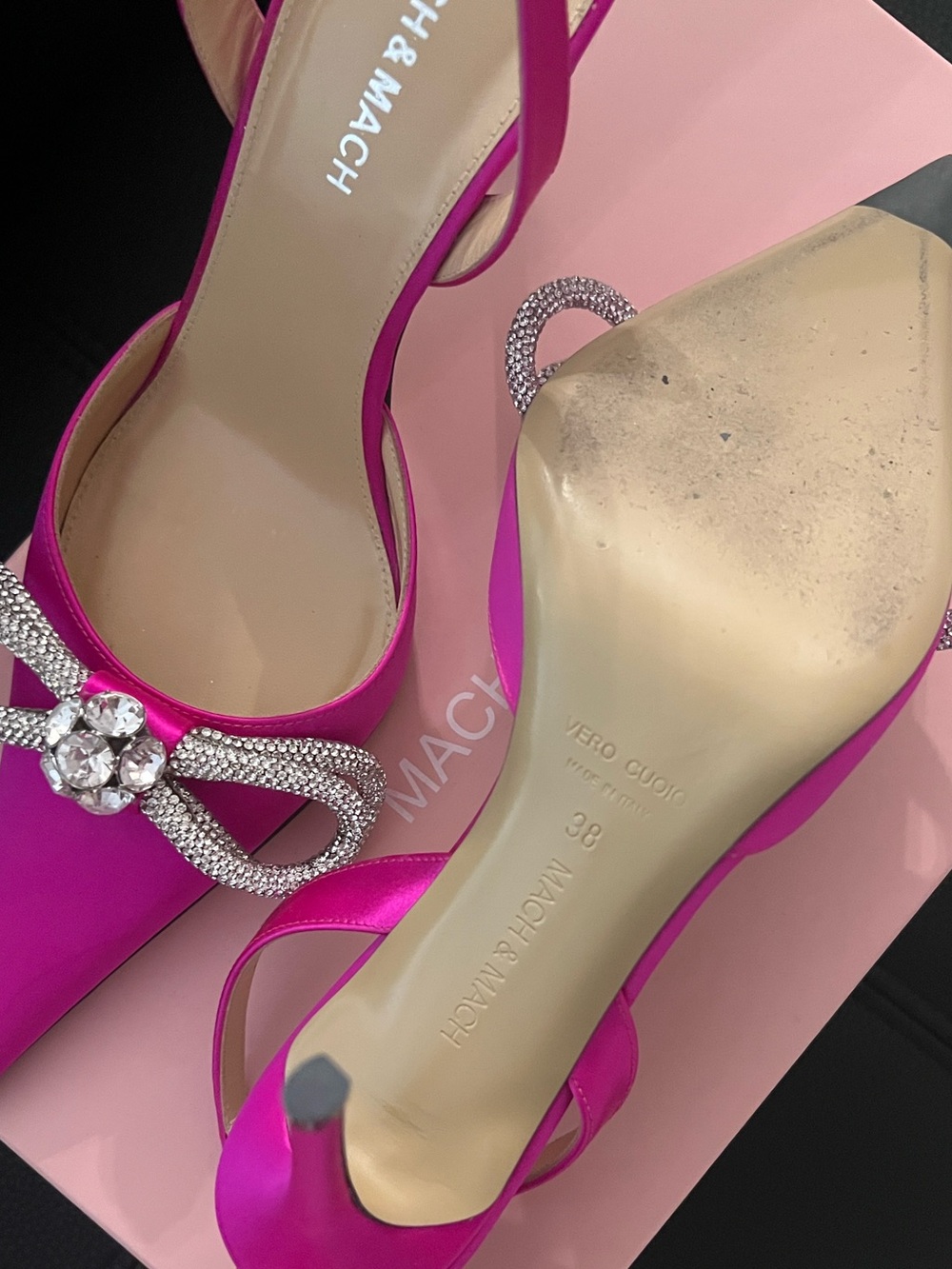 Authentic MACH & MACH Fuchsia Slingback Pumps with Crystal Bow size 38 EU - Picture 3 of 7